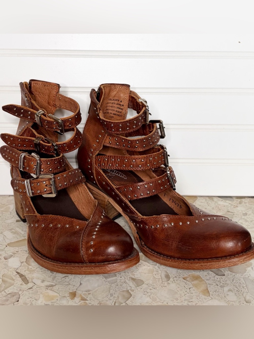 🔥🤎Freebird by Steven FELICITY Studded Multi-Strap Bootie Cognac - Size 6